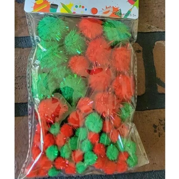 170 ~ Christmas Multicolored and Tinsel POM POMS ~ 1/4" to 1" ~ 2 packs - Picture 2 of 3
